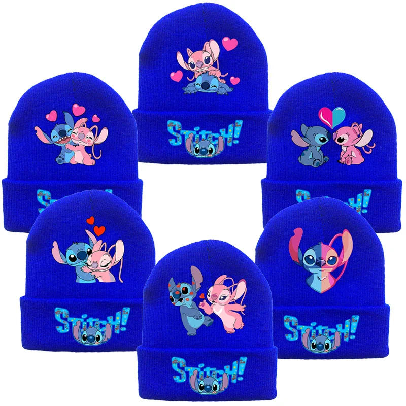 Stitch Knitted Cap Headgear Cartoon Winter Woolen Hat Disney Angel Skullies Beanies Boy Girl Bonnet Christmas Birthday Gifts