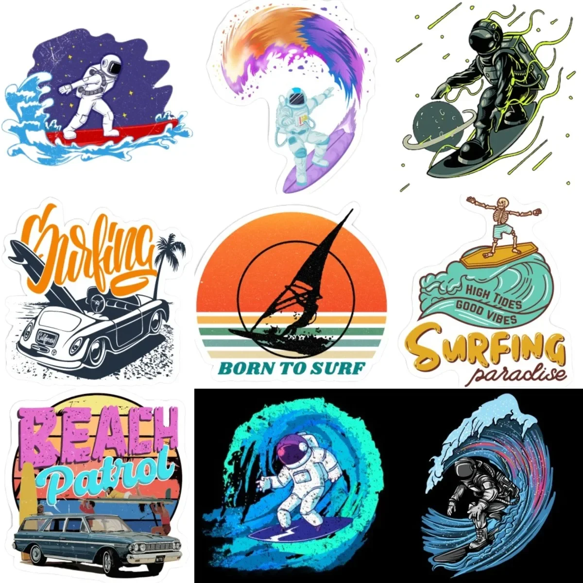 

Astronauts Surfing Vacation Creative Stickers Vinyl Laptop Window Car Table Motorcycle Off-road Helmet Camper Wall Room Decal
