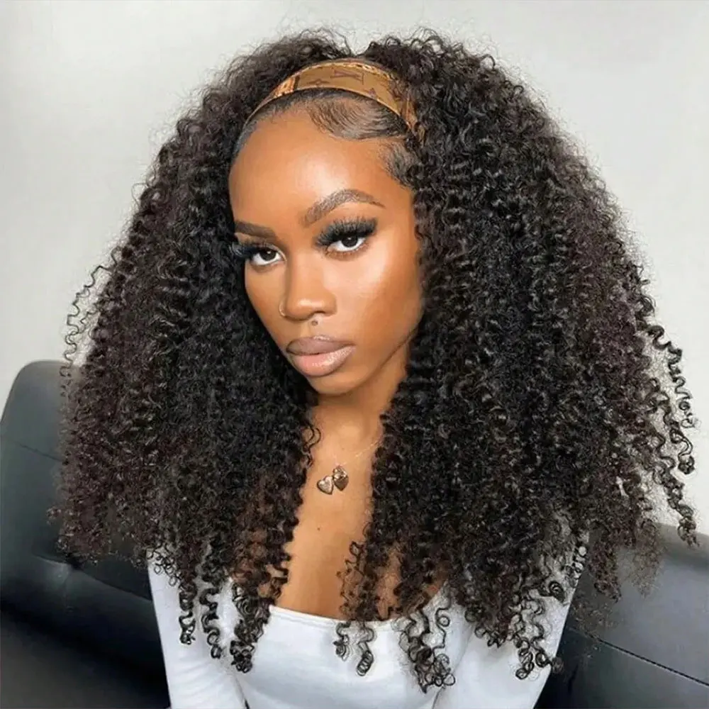 Half Wig Human Hair Kinky Curly Glueless Wig Human Hair Ready to Wear 3 IN 1 Half Wig With Drawstring 250 Density Curly Half Wig