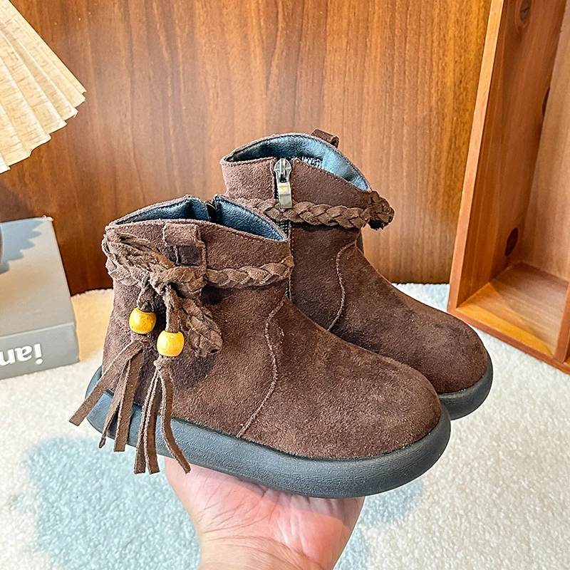 الحلو شرابة تصميم فتاة الأميرة الجوارب 2025 الخريف والشتاء جولة رئيس لينة أسفل مريحة الأحذية الجلدية للأطفال #2