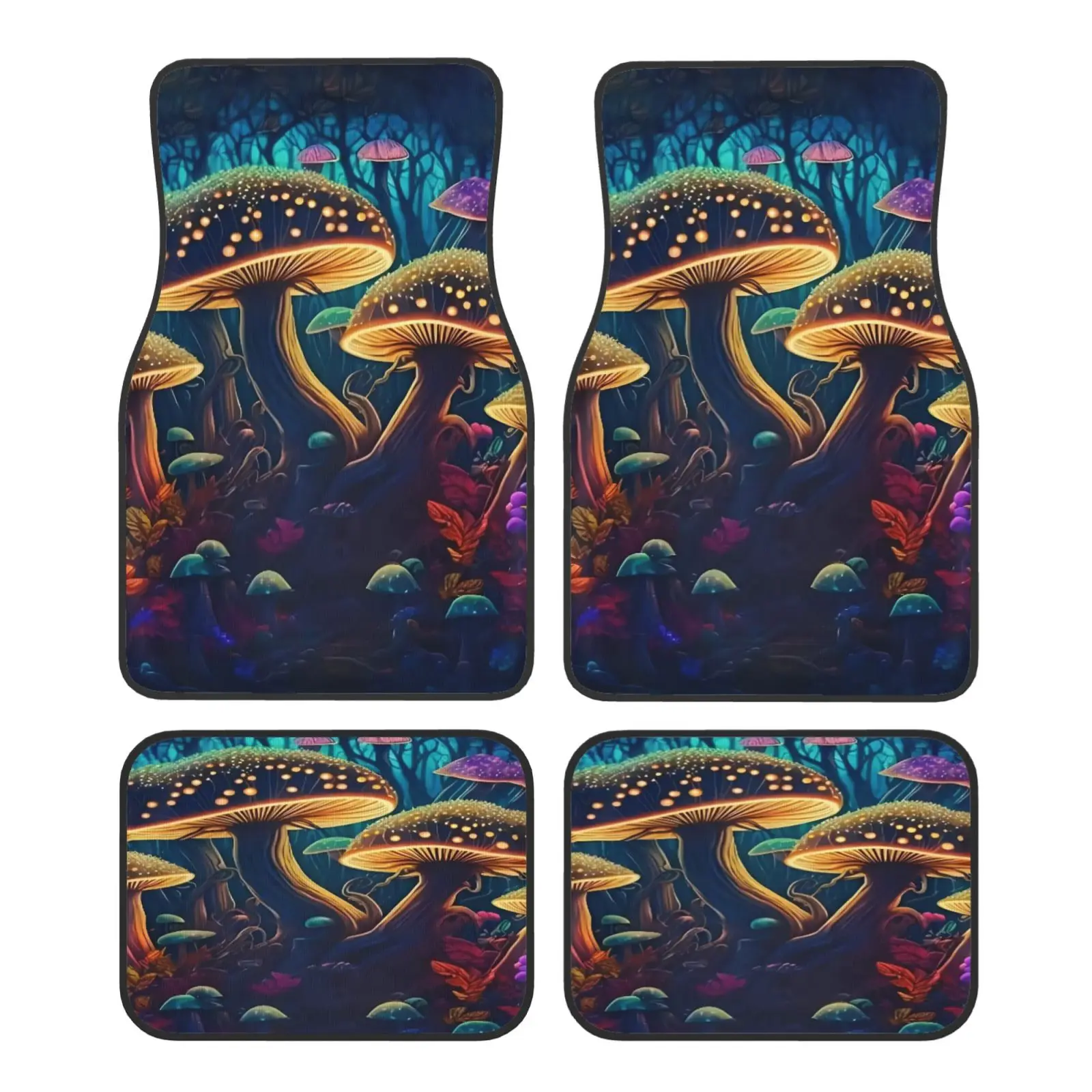 

Forest Colorful Mushrooms 4pcs Car Floor Mats Set of 4pcs Non-Slip Absorbent Polyester Foot Mats Auto Interior Accessories
