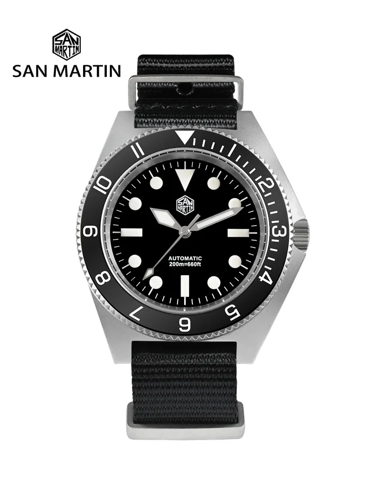 

San Martin New 40mm Diving Watch NH35 Automatic Men Mechanical Wristwatch Sapphire Nylon Strap Full Luminous Waterproof 200m