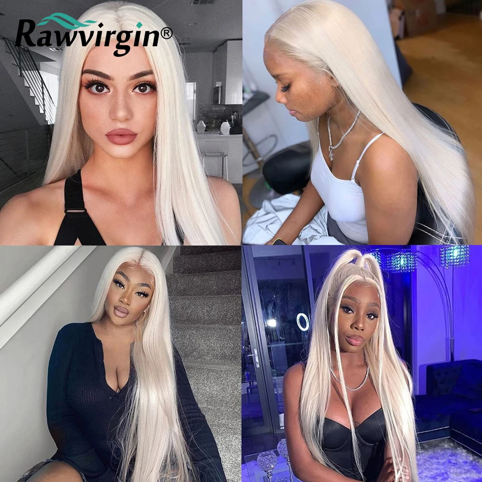 Platinum Ash Blonde Colored Straight 13x4 Lace Front Human Hair Wigs For Women Grey White  Transparent Lace Frontal 613 Wig