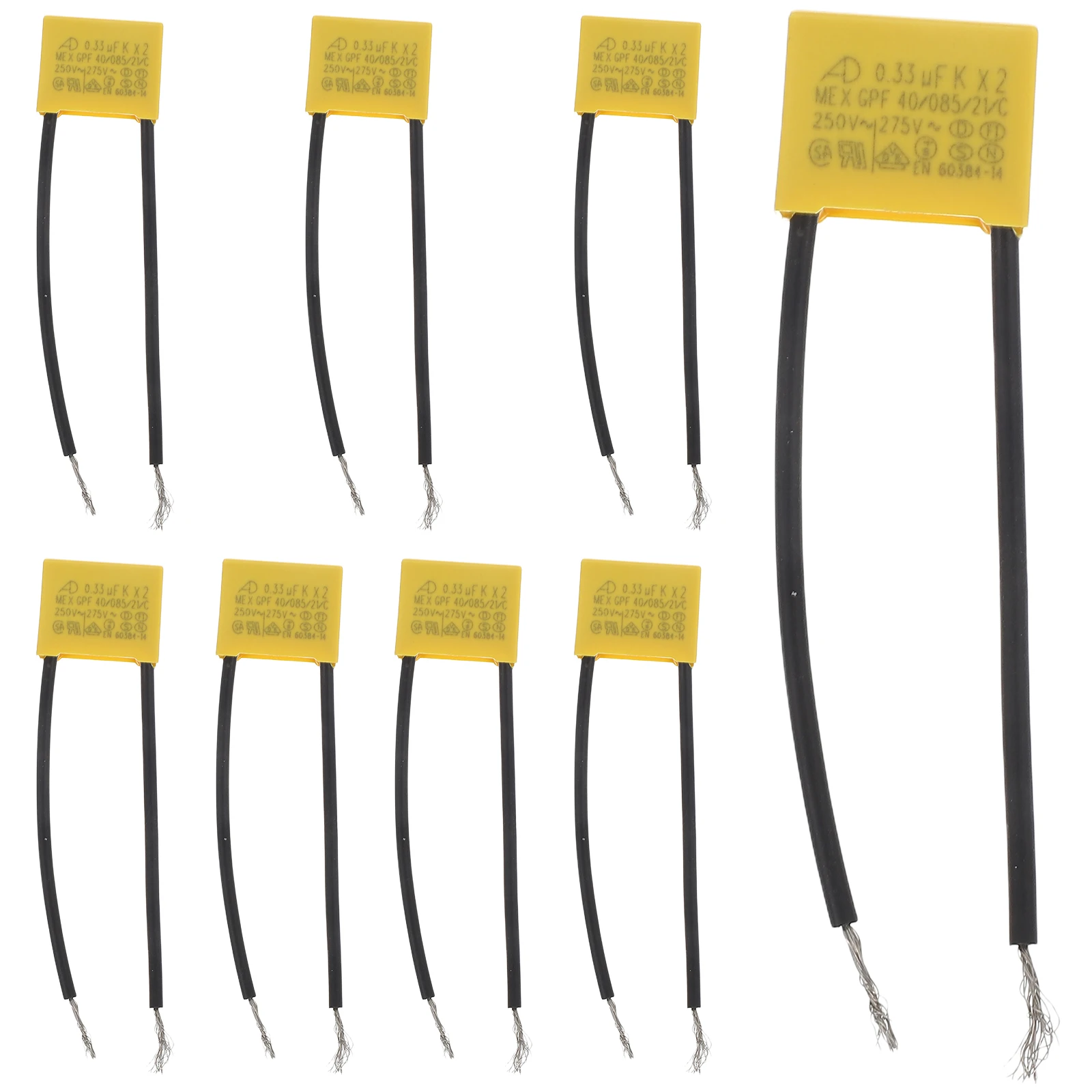 

8pcs Wire-Enclosed Safety Capacitor 0.33Uf 275V Industrial Electrical Applications Insulation Resistance Standards Dielectric