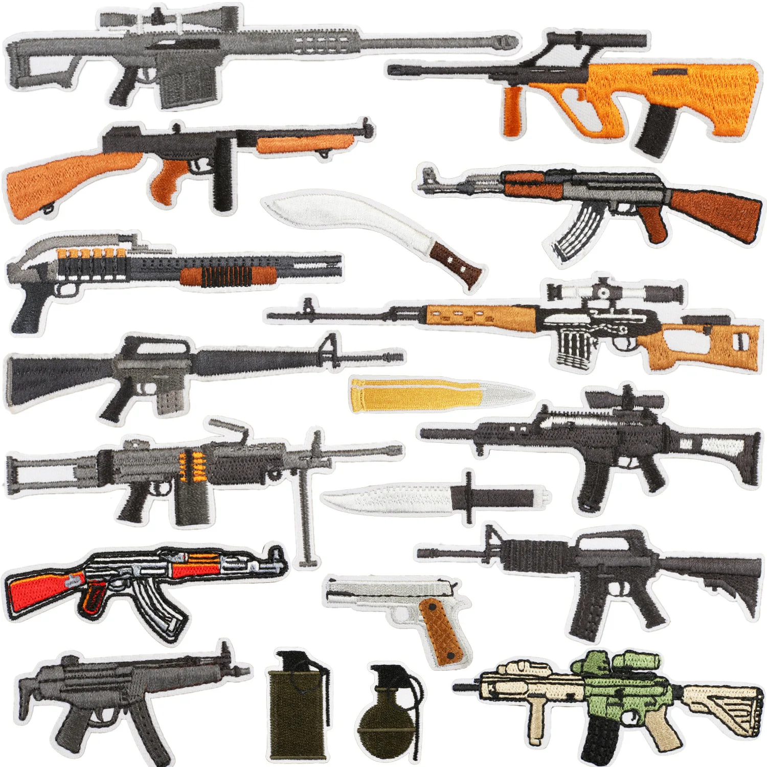 

Sniper Rifle Embroidery Cloth Patch，Military Enthusiast Dress up Grenade Patches，AK Submachine Gun Morale badge Bullet Gun