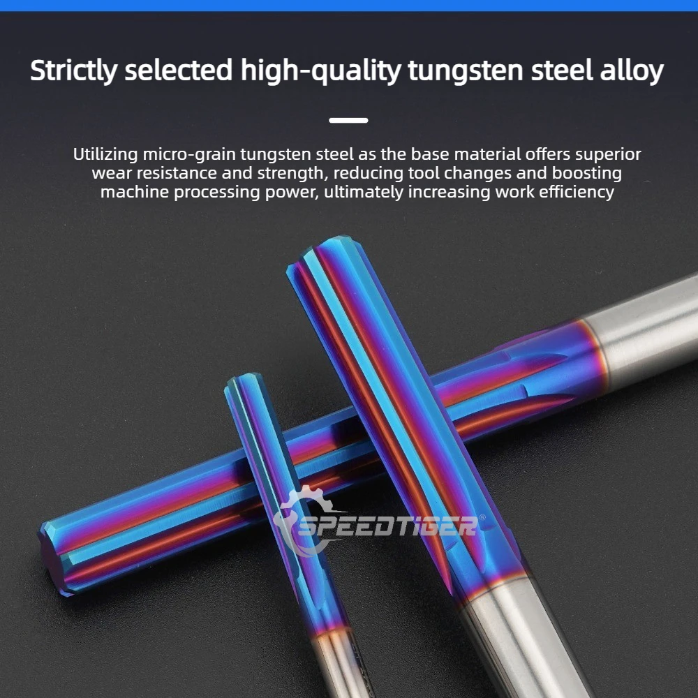 HRC70 Straight Flute Reamer Blue Nano Coated Solid Carbide Extended Straight Shank High Precision H7 For Stainless Steel