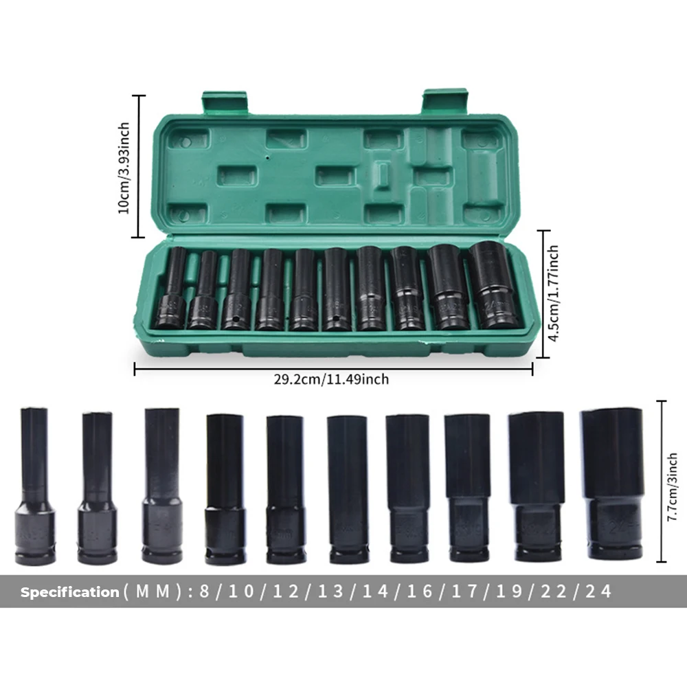 

10-Piece Universal Socket Wrench Set Deep-Slot Pneumatic Maintenance Tool Repair Hand Tools for Automotive and Mechanical Work