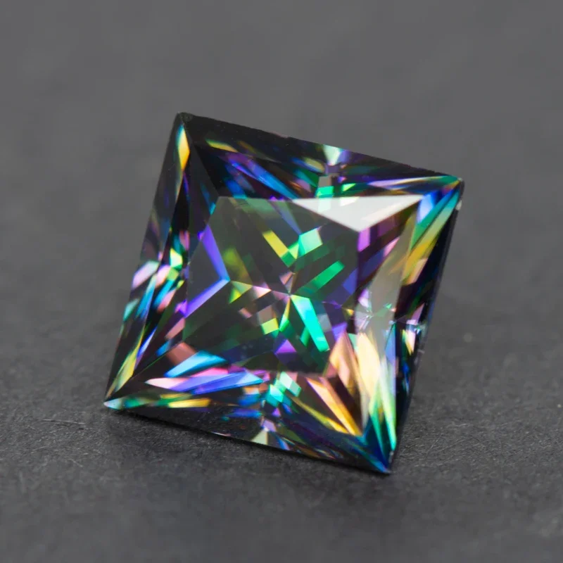 Moissanit Prinzessinnen-Schliff Regenbogen-Grüne Farbe Charms Edelstein Laborgezüchtet DIY Schmuckherstellungsmaterialien mit Zertifikat – Detail 4