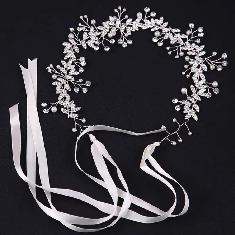 1pcs Silver-plated Hair Bands Ladies Luxury Wind White Handmade Crystal Headdress Wedding Garland