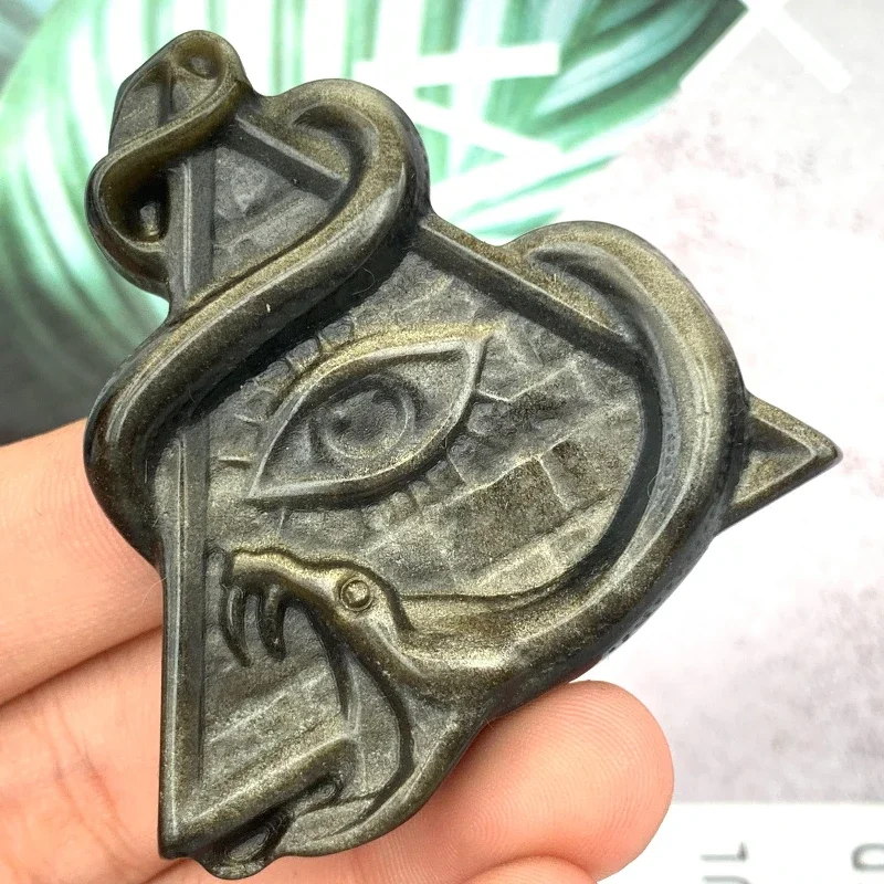 1 قطعة عين كوارتز سبج ذهبي طبيعي مع عين بروفيدنس وتماثيل ثعبان ، كوارتز كريستال ، هدية كريستال لتزيين المنزل