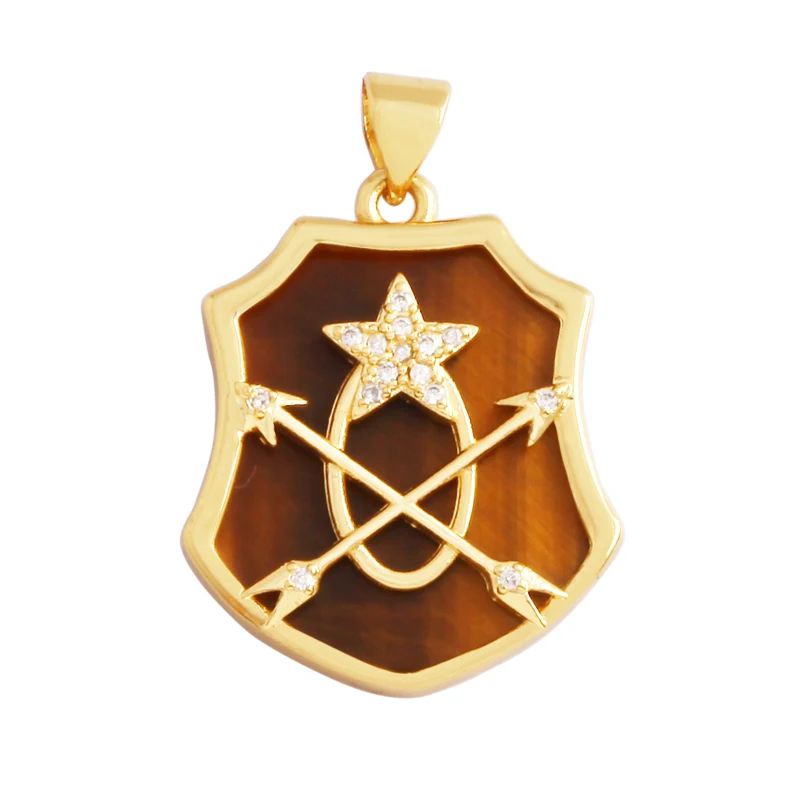 Kompass, glänzender Sonne, Mond, Stern, Muschel-Charm-Anhänger, 18 Karat vergoldetes Gold, eingelegter Zirkonia, Schmuck, Halskette, Armband, Zubehör S45 – Detail 26