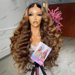 Honey Blonde Deep Wave Ombre Balayage Human Hair U Part Wig for Black Women Easy Wear V Part Wig with Clips&Combs Women Wigs