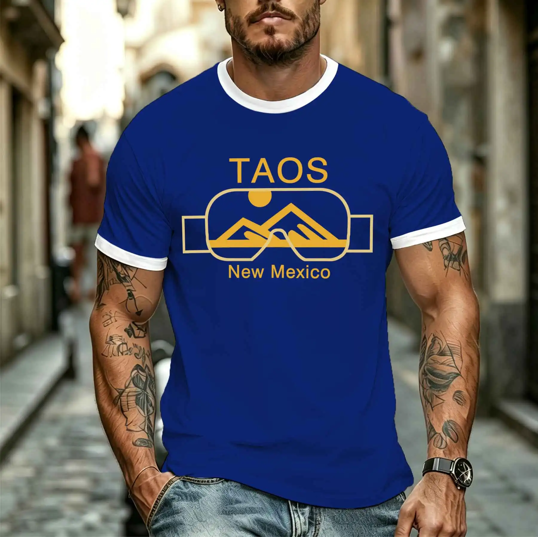 Camiseta informal con estampado de montaña Taos, estilo americano para hombre, elegante y cómoda, modelo nuevo 2026, camiseta con temática de Nuevo México