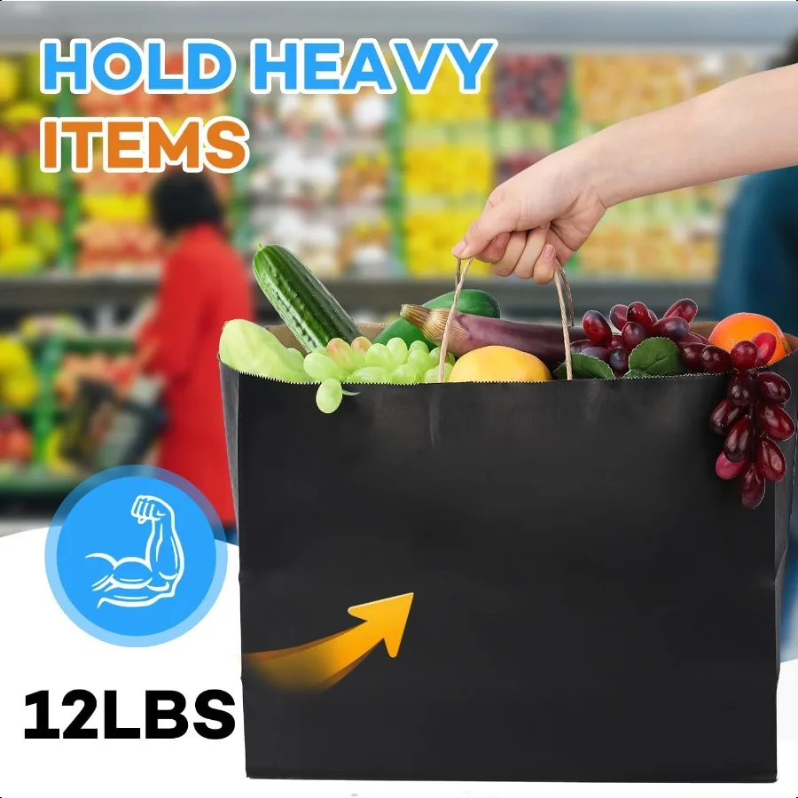 16x6x12 بوصة 100 قطعة أكياس ورق الكرافت مع مقابض السائبة كرافت التسوق أسود كبير أكياس ورق الهدايا المعاد تدويرها مع مقابض ل Sm