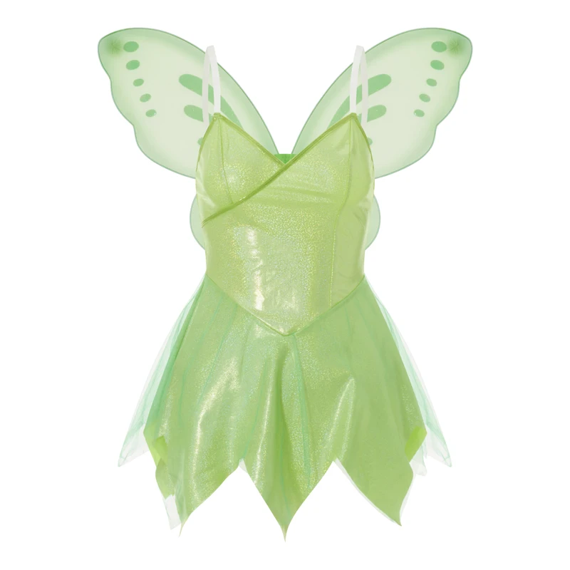 Women Sleeveless Mini Dress with Butterfly Wings Fairy Cosplay Costume Halloween  Elf Dress