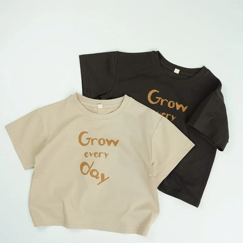 

2025 New Arrival Kids Korean Style Fashion Pure Cotton Short - Sleeve T - Shirt Comfortable with Letter Print For Boys and Girls