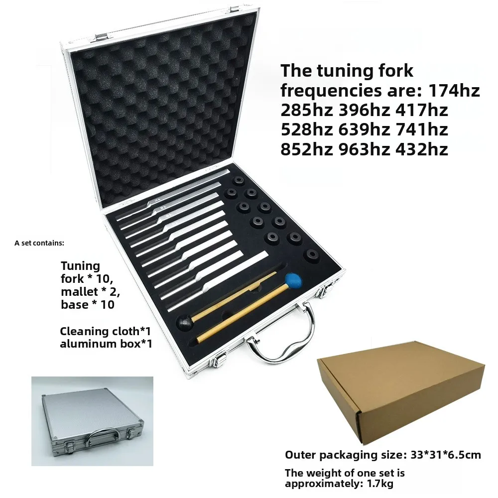 10 Sets Of Aluminum Alloy Tuning Forks 174HZ 528HZ Tuning Fork 963HZ 432HZ Tuning Fork Matching Base
