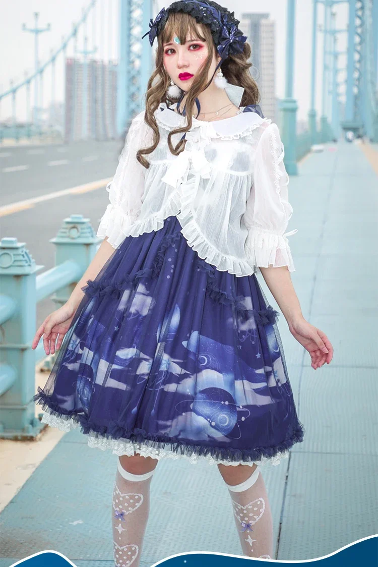 Floating Clouds Whale Dream Garden Lolita Dress Elegant Temperament Slim Dress by ZJY