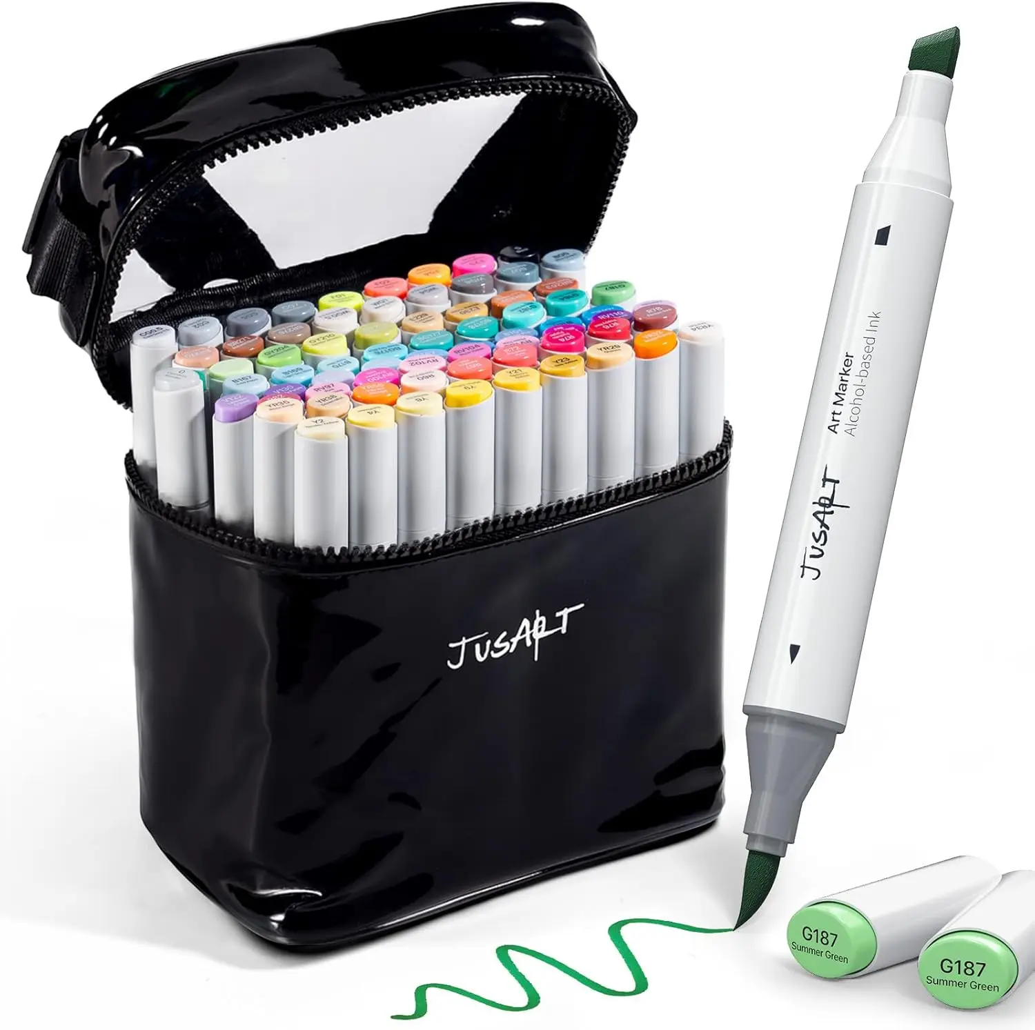 

72 Colors Dual Tip Alcohol Markers Set - Brush & Chisel, No Bleed for Adult Coloring, Drawing, Sketching