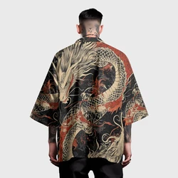 Letnie samurajskie kimono męskie stylowe Haori Streetwear Kimono Cosplay japońskie ubrania Vintage moda kardigan Yukata popularna szata