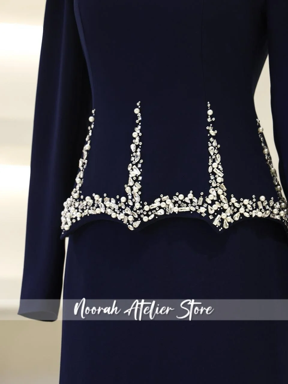 فساتين سهرة إسلامية فاخرة جديدة بأكمام طويلة باللون الأزرق 2025 دبي H N فستان رسمي طويل فستان رسمي Vestridos مخصص