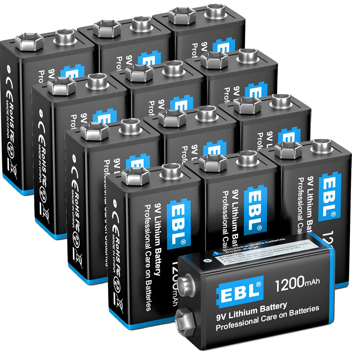 

EBL 1200mAh 9V Lithium Batteries 9V 9-Volt Disposable Battery Non-Rechargeable For Smoke Alarm Detector Microphone Toys