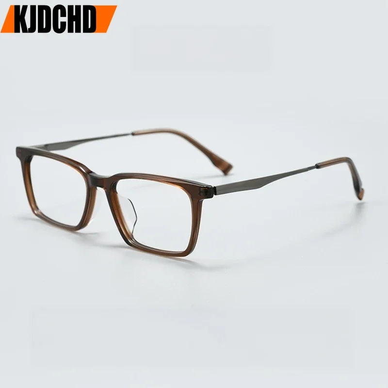 KJDCHD New Luxury Acetate Pure Titanium Men Retro Square Glasses Ultra Light Fashion Flexible Women Eyeglasse Frame