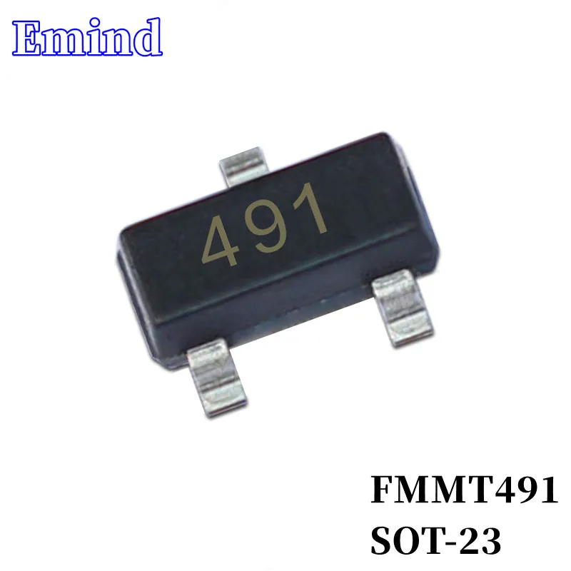 100Pcs FMMT491 SMD Transistor Footprint SOT-23 Silkscreen 491 Type NPN 60V/2A Bipolar Amplifier Transistor