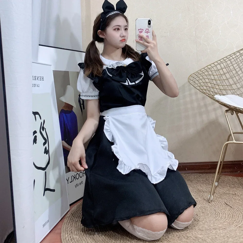 Tenue de femme de chambre mignonne noire et blanche pour filles, robe Lolita douce, cosplay de femme de chambre douce, costume d'Halloween, robes de performance imbibées