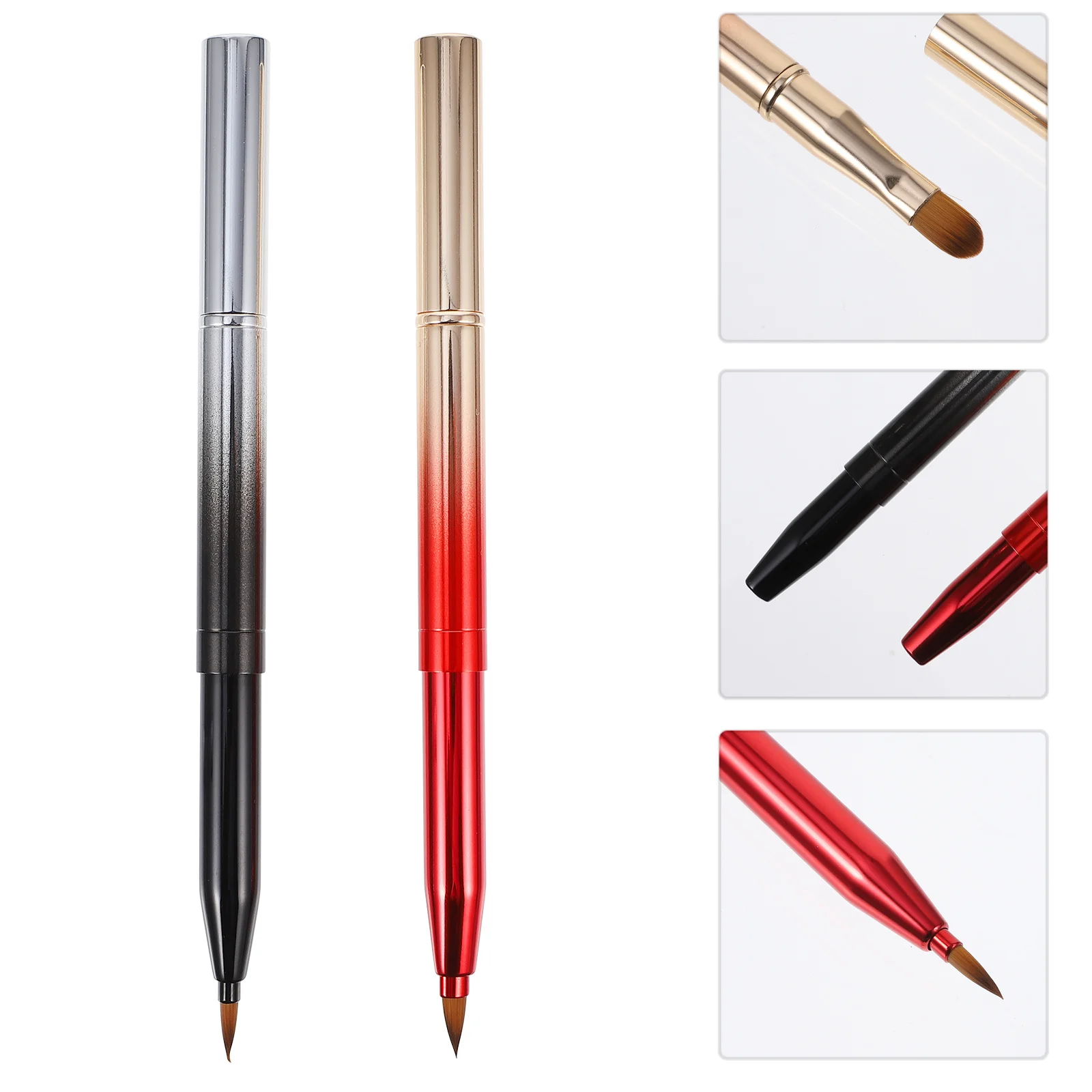 2 قطعة فرشاة ماكياج مزدوجة الرأس قابل للسحب ملمع الشفاه قضيب أداة مرنة ل الشفاه ظلال العيون المخفي المزدوج نهاية