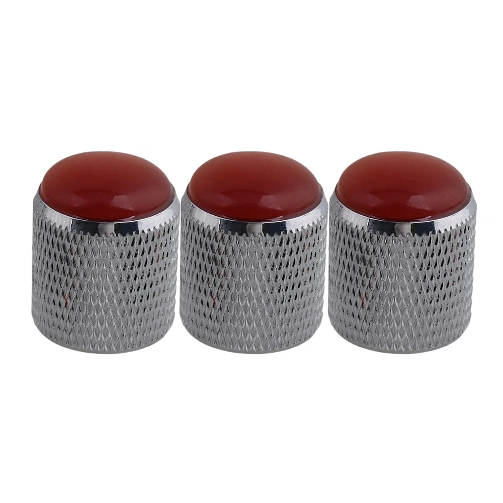 Domed Volume Tone Control metal Knob 4pcs Silver with Blue Top Electric Guitar/3pcs Red /Blue Glass Head