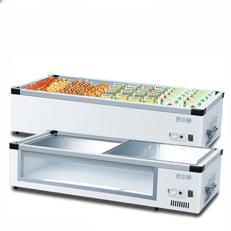 

Ice counter type refrigerated display cabinet barbecue fried skewers fresh-keeping frozen small tricycle stall Xiaoice box