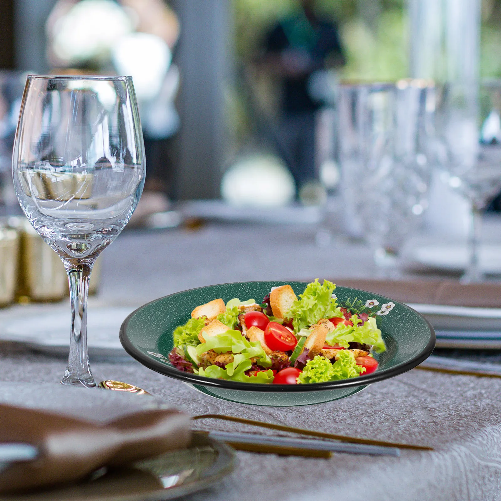 

1pc Vintage Enamel Bowl Retro Soup Basin Lard Kitchen Storage Decorative Household Bowl Vegetable Dough Mixing Soupware