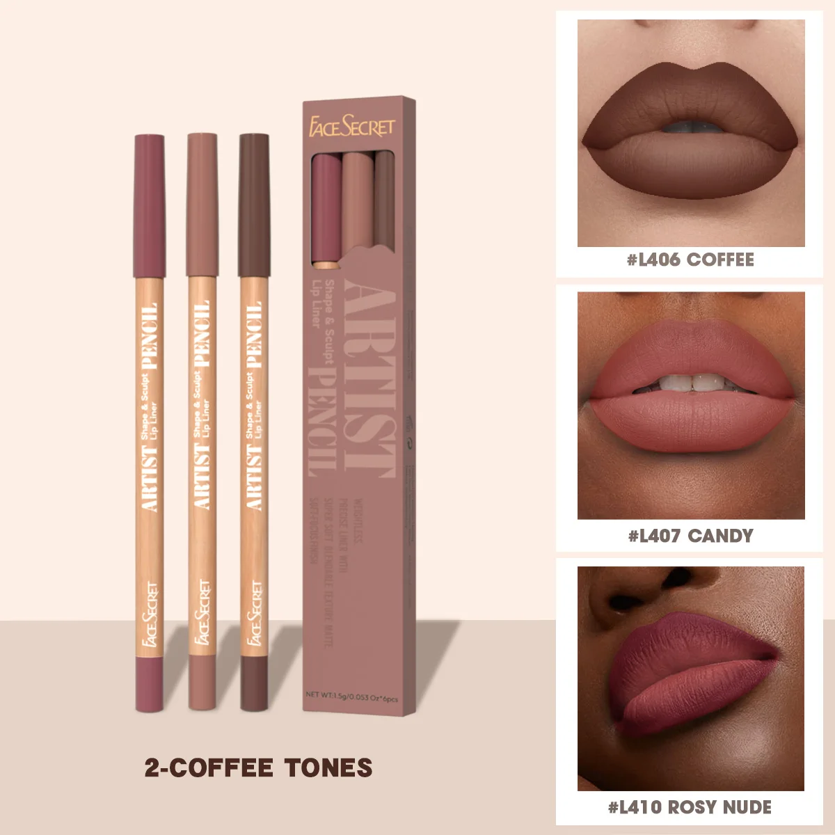 FACE SECRET 4 pièces/ensemble, brillant à lèvres hydratant frais léger repulpant avec ensemble de crayons à lèvres bruns maquillage de rouge à lèvres liquide Non collant