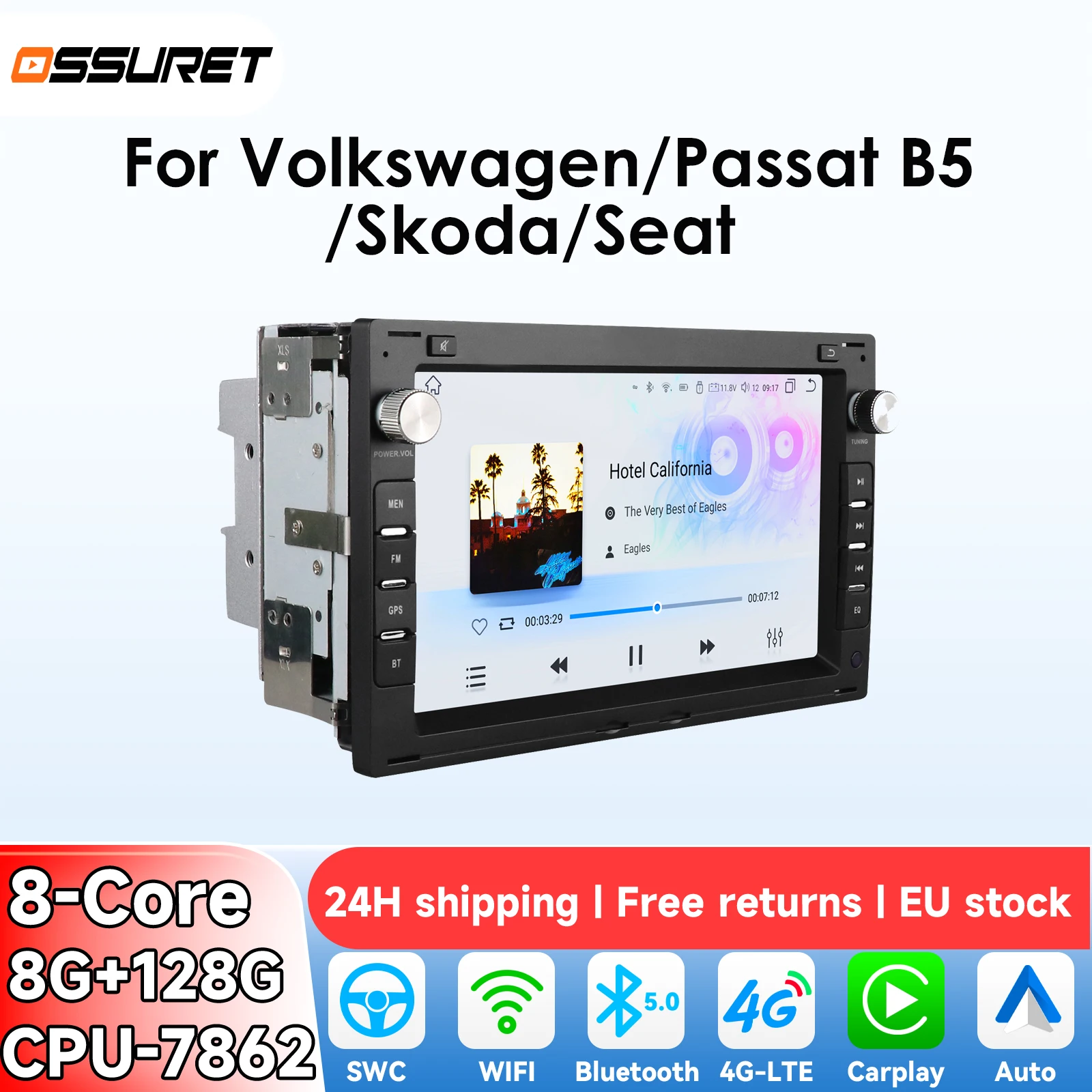 OSSURET 2Din Carplay Android 14 Autoradio per Volkswagen VW Golf 4 Passat POLO Transport T5 GPS Lettore Multimediale Video 4G Auto