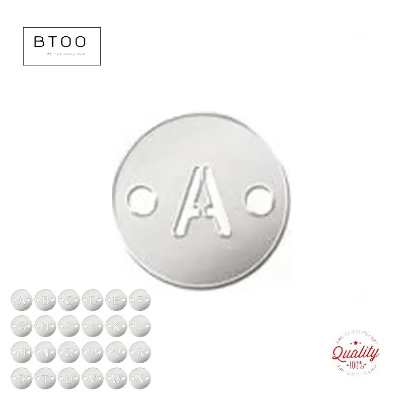 925 Sterling Silver 6mm Round Disc Letters Connector (A-Z) w/2Holes 0.5mm Thick 26 Letter Hollow Carve Charm Wholesale