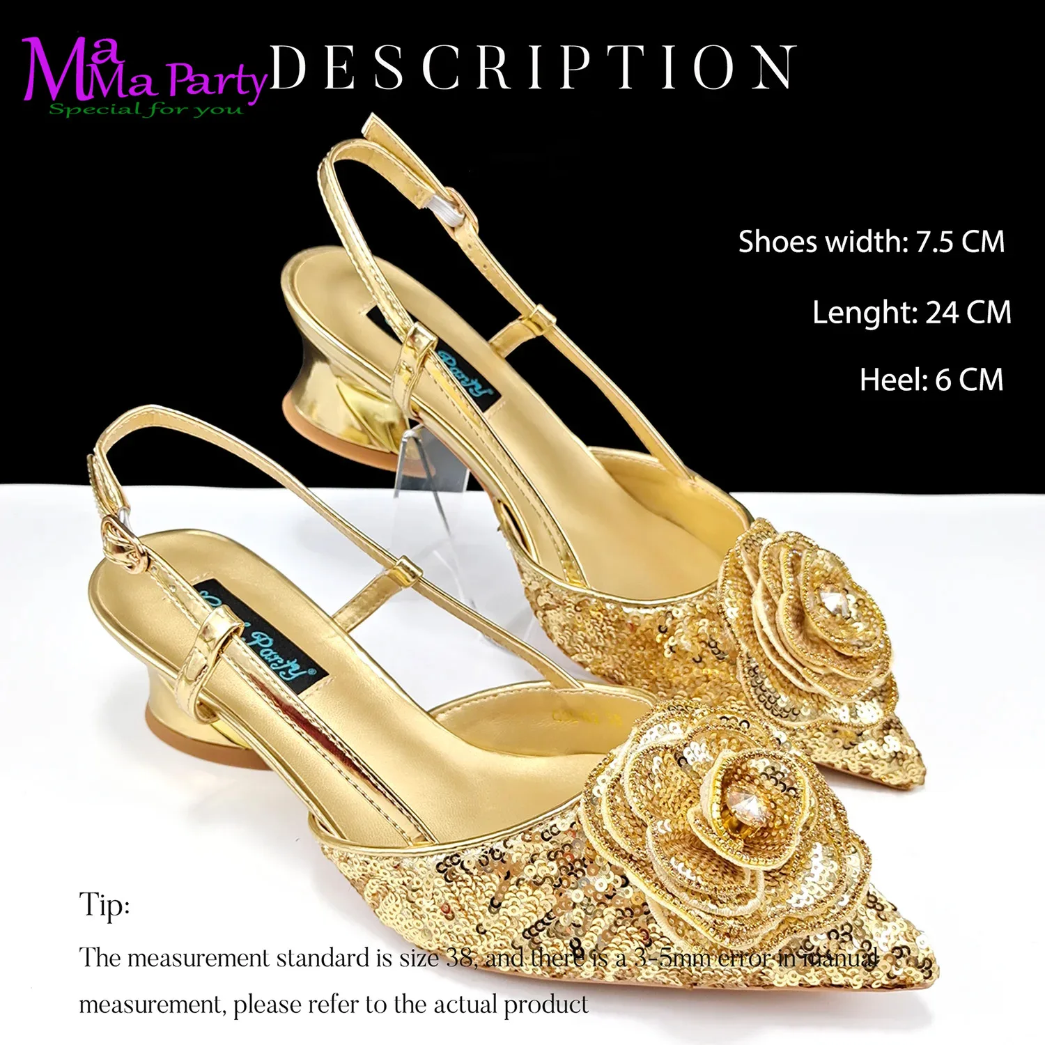 2024 Summer New Design Specials Italian Women Shoes and Bag Set in Gold Color Comfortable Heels with Appliques for Party