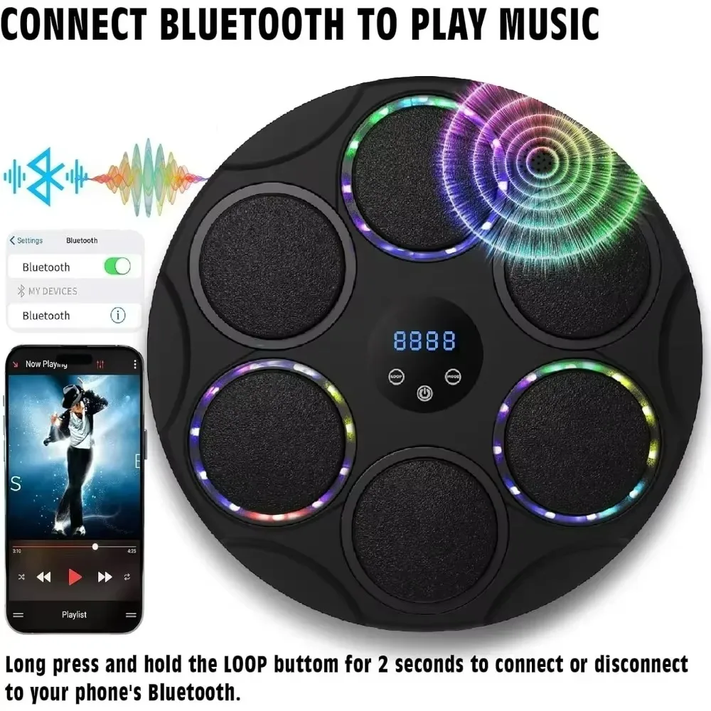 Music Boxing Machine with Gloves,Music Boxing Machine, Colorful LED Wall Mounted Smart Bluetooth Music Boxing Trainer Boxings