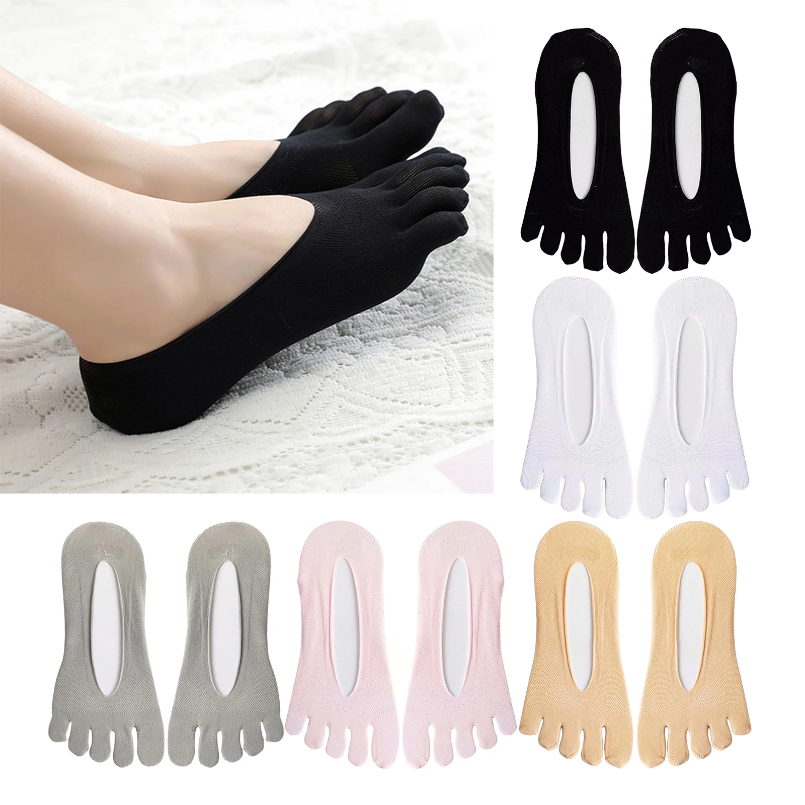 النساء خمسة أصابع الجوارب تنفس سامسونج خمسة أصابع غير مرئية المضادة للانزلاق المضادة للاحتكاك قارب جورب الكاحل الجوارب الصيف #3