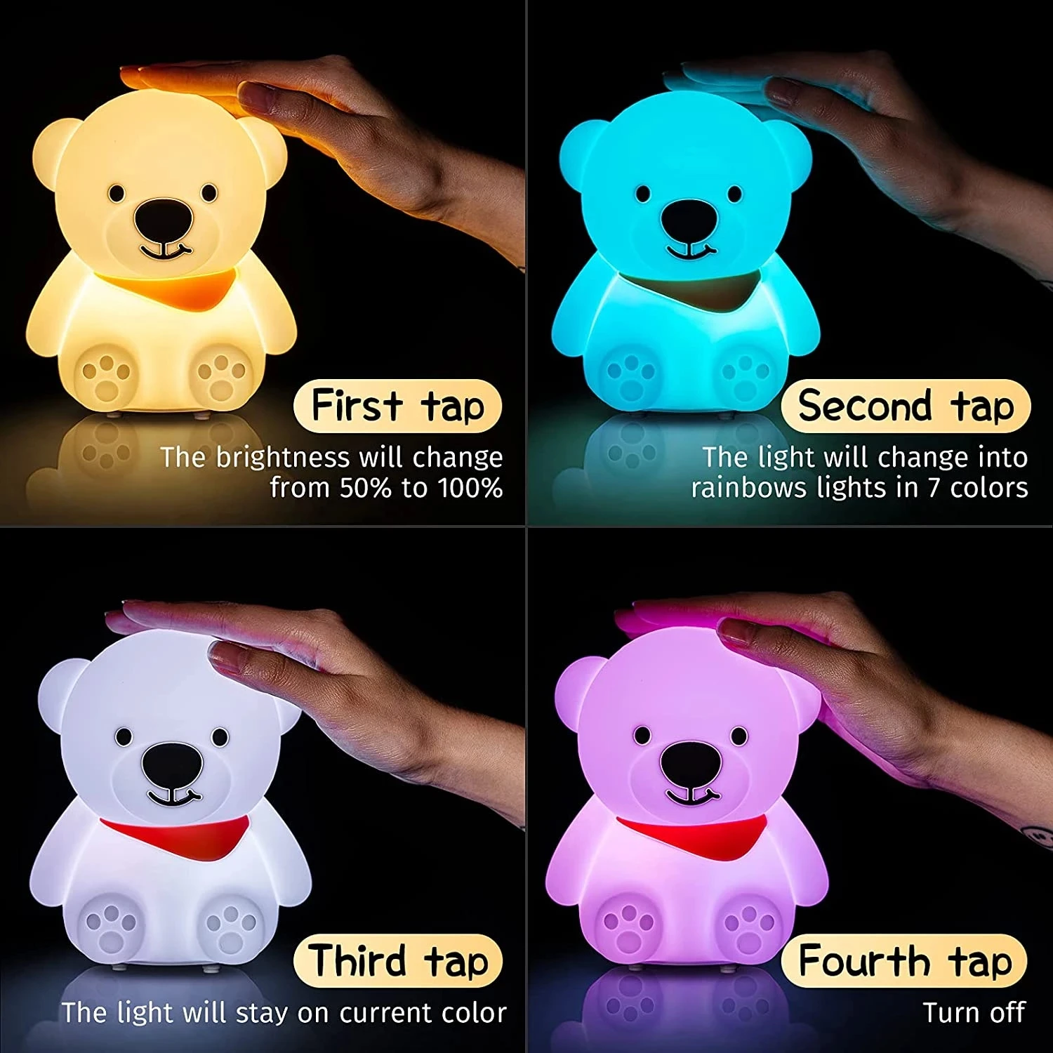 Cute Bunny Kids Night Light Lamp Girl Teen nightlight 7 Colors Nursery for Kids Bedroom Decor Silicone Portable Toddler Baby