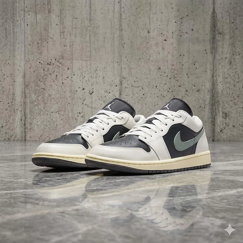 Nike Jordan Air Jordan 1 Low Black Mint Green Retro Zapatillas de deporte informales de cuero para mujer, zapatos de baloncesto y skate DC0774-001