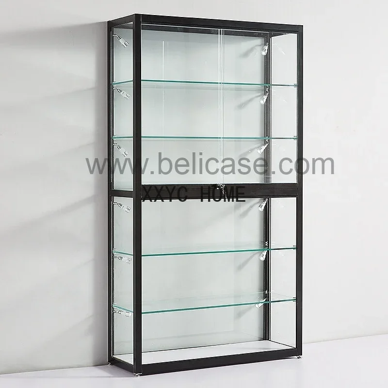 Custom, Retail Glass Display Cabinet Wig Display Showcase with LED Light Cheap Smoke Shop Display Showcase