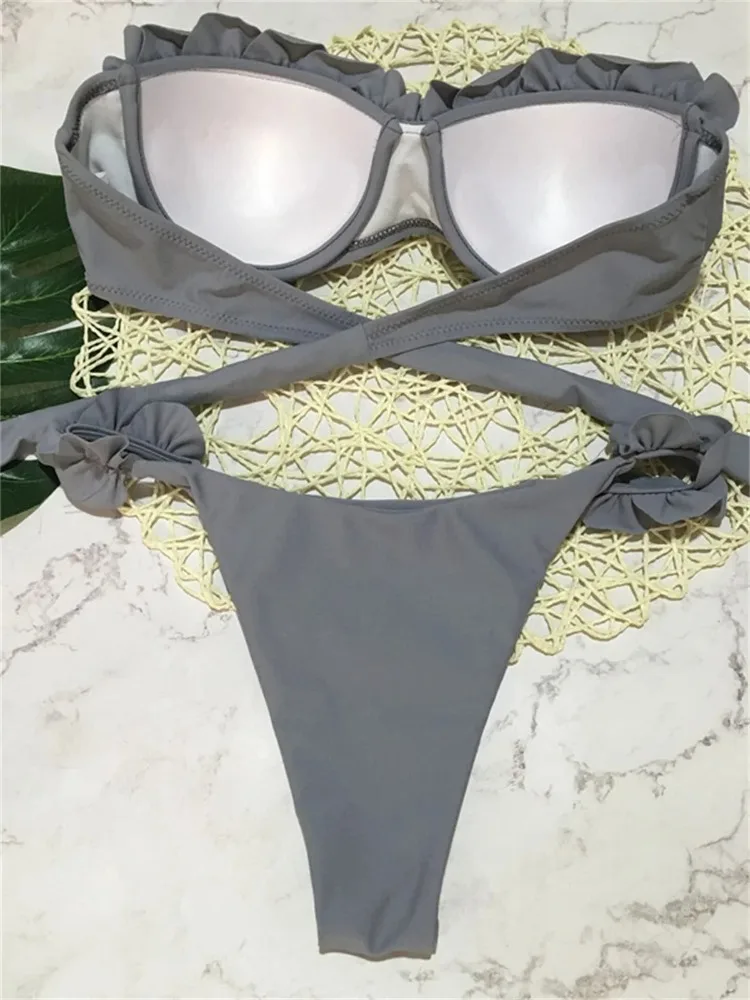 Frauen 2024 Sexy Animal Print Leopard Push Up Bikini Set Brasilianische Bandeau Tanga Strand Bademode 2-teiliges Set für Frau Badeanzug