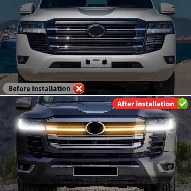 Lámpara LED dinámica con rejilla delantera, accesorio Exterior modificado, actualización para Toyota Land Cruiser 300, Lc300, 2021, 2022, 2023 2024 Piezas interiores de repuesto, montaje, ZX VXR GX GXR GR