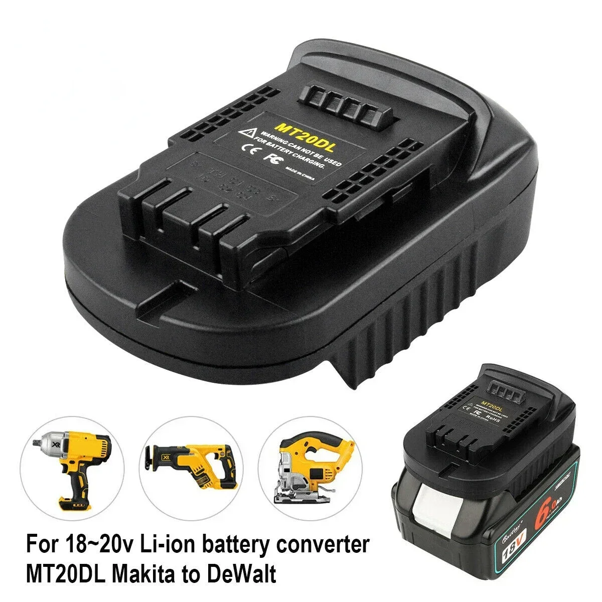 Adaptador de batería MT20DL, convertidor para batería de iones de litio Makita de 18V a DeWalt de 18V/20V