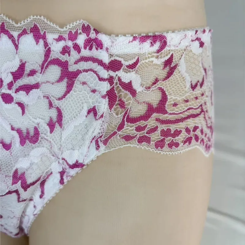 Japanese Style Sexy Men's Sheer Lace Shiny Pouch Bag Briefs Sweet Pink Male Mesh Gay Underwear Mid Waist Breathable Panties view 2