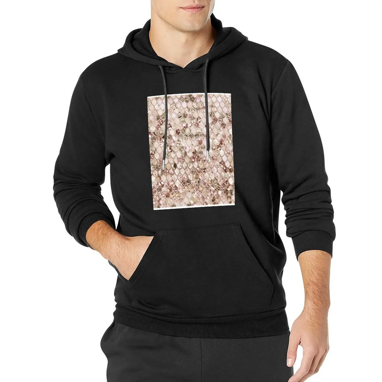 Rose Blush Mermaid Glitter Scales Pullover Hoodie blouse hoodie for men