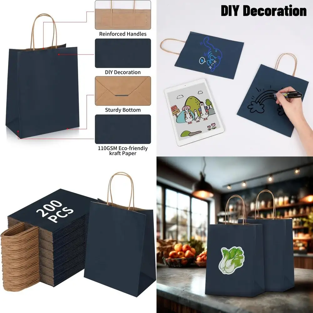 

8x4,75x10 дюймов, средние темно-синие пакеты из крафт-бумаги с ручками для сувениров, покупок и товаров