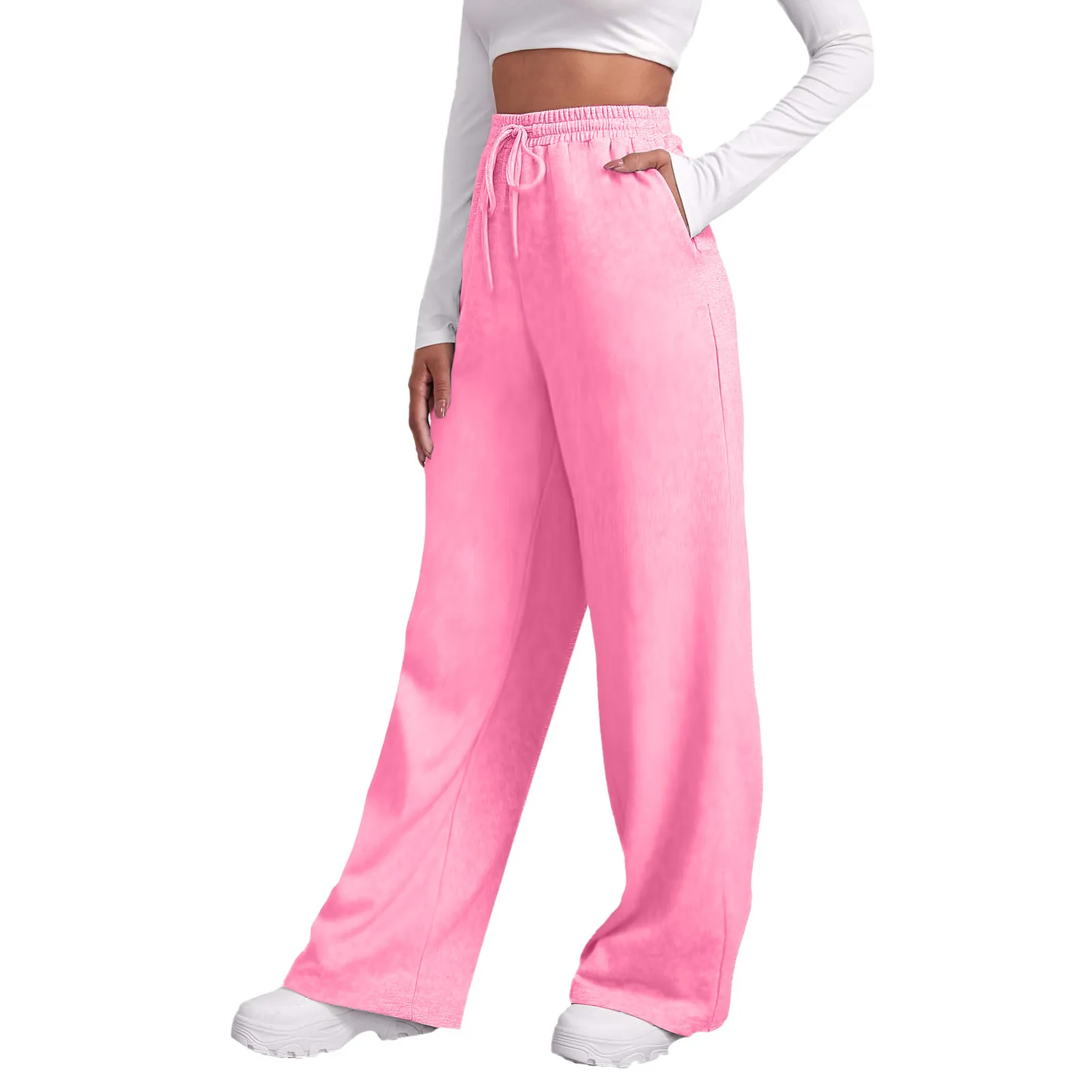 

Women’s Fleece Lined Sweatpants Autumn Winter Wide Straight Leg Pants Warm Daily Casual Jogger Sports Trousers