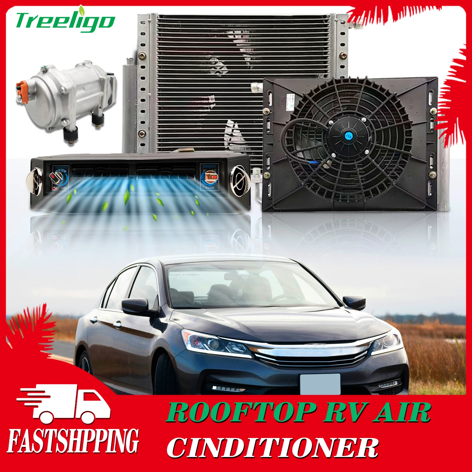 Treeligo Electric Car Air Conditioner 12V 24V Parking Air Conditioning Fan For Automotive Truck Camper Van Bus Boat Excavator